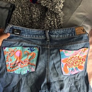 AME customized patch boyfriend ripped jeans